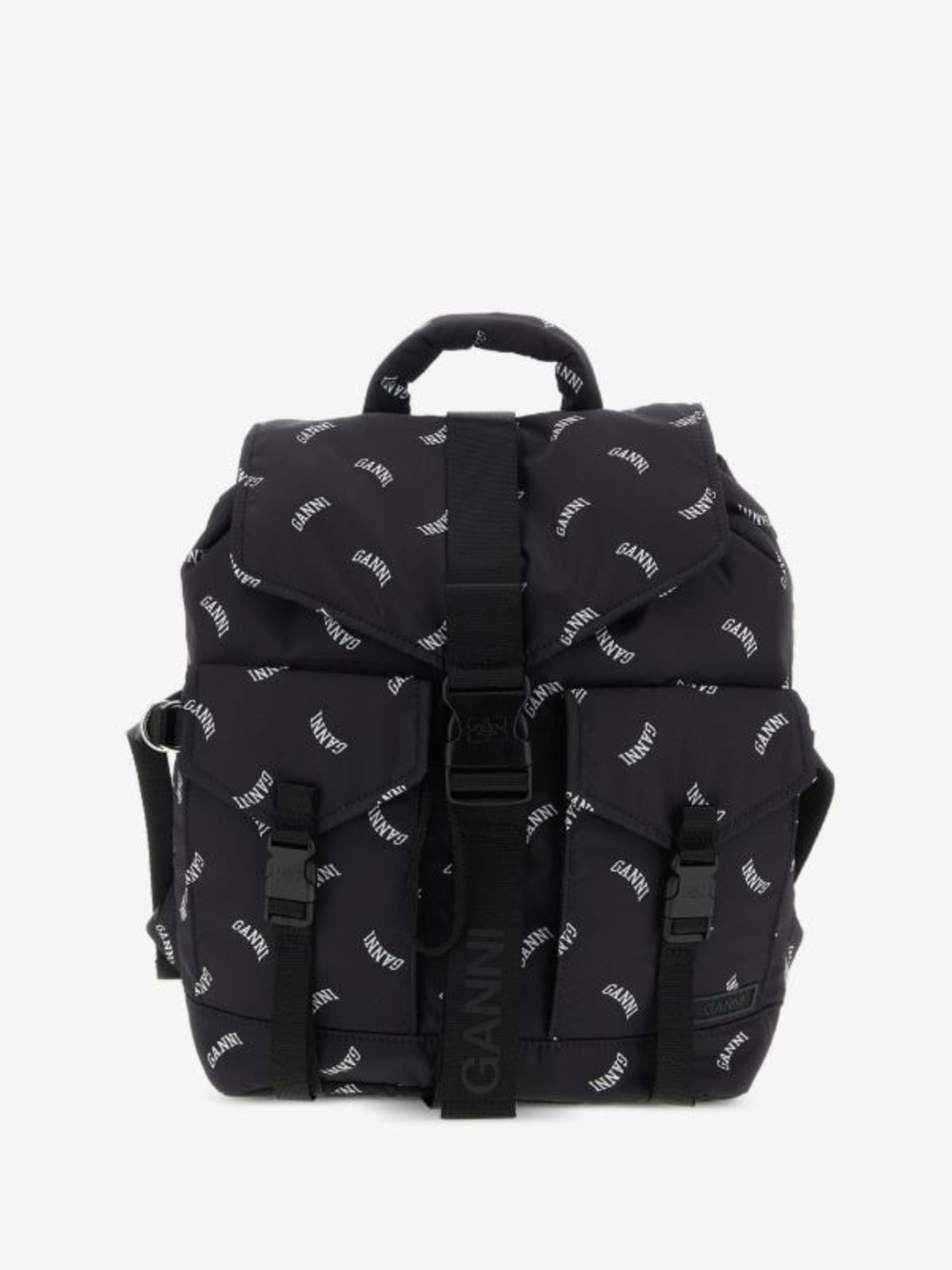Ganni Black Logo-Print Quilted Nylon Backpack